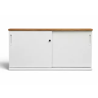 KOENIG NEURATH│Armoire basse 2 portes coulissantes ACTA│L160 x H75 cm│Blanc / Chêne clair