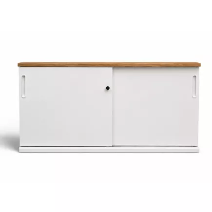 KOENIG NEURATH│Armoire basse 2 portes coulissantes ACTA│L160 x H75 cm│Blanc / Chêne clair