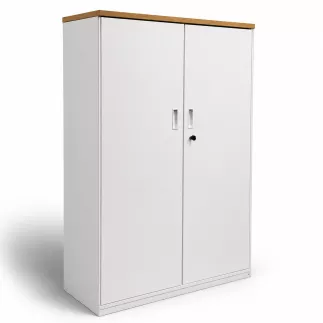 KOENIG NEURATH│Armoire mi-haute 2 portes│L100 x H148,5 cm│Blanc/Chêne clair