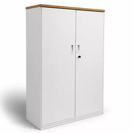 KOENIG NEURATH│Armoire mi-haute 2 portes│L100 x H148,5 cm│Blanc/Chêne clair
