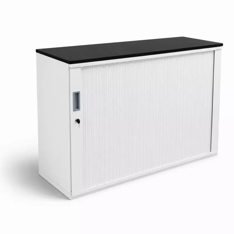 KOENIG NEURATH│Armoire basse à rideaux ACTA│L120 x H 80 cm│Blanc/noir