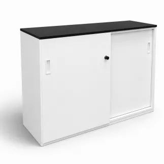 KOENIG NEURATH│Armoire basse 2 portes coulissantes ACTA│L120 x H80 cm│Blanc / Noir