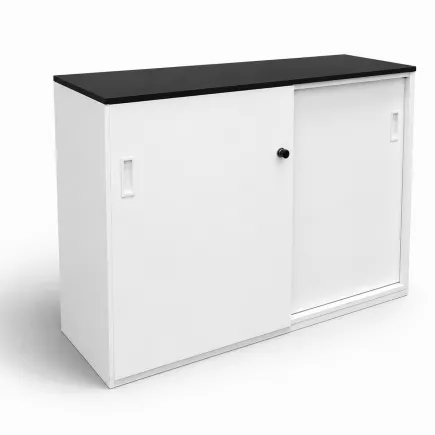 KOENIG NEURATH│Armoire basse 2 portes coulissantes ACTA│L120 x H80 cm│Blanc / Noir