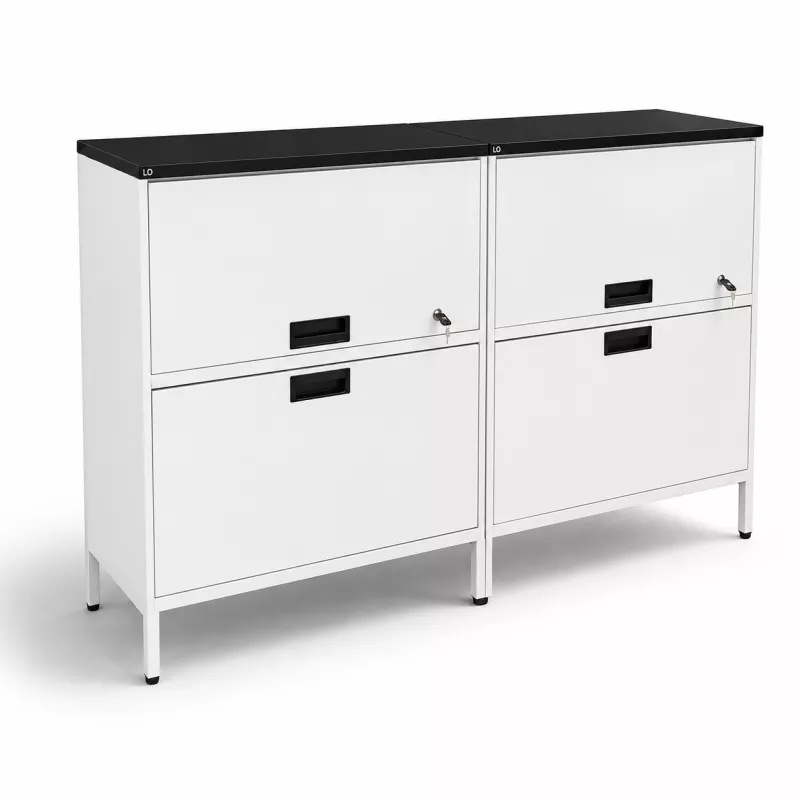 LISTA OFFICE│Ensemble de 2 clapets+classeurs dossiers suspendus│L160 x H95 cm│Blanc/Noir