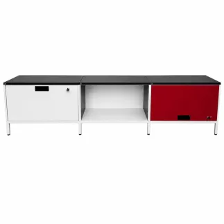 LISTA OFFICE│Meuble bas modulaire 3 éléments│2 portes battantes et niche│Blanc/Rouge/Noir