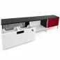 LISTA OFFICE│Meuble bas modulaire 3 éléments│2 portes battantes et niche│Blanc/Rouge/Noir