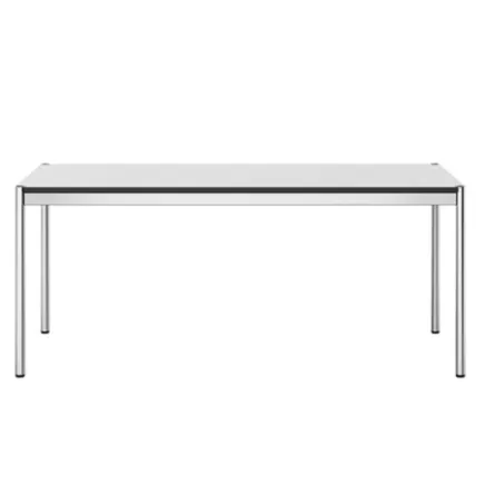 USM HALLER│Table résine 200x100│Gris perle/Champs noir/Pieds acier chromé