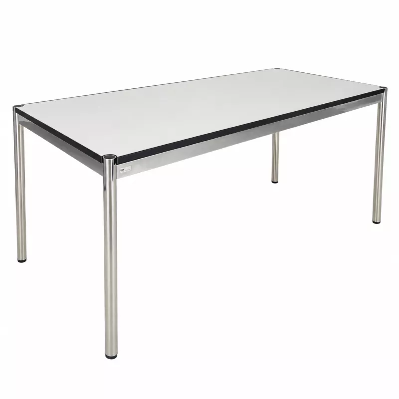 USM HALLER│Table résine 200x100│Gris perle/Champs noir/Pieds acier chromé