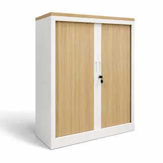 ARIV│Armoire à rideaux │L1m x H121cm│Blanc/Chêne clair