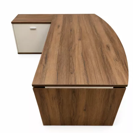 MOKA│Bureau de Direction avec meuble de retour │ L202 cm cm│Blanc/Noyer