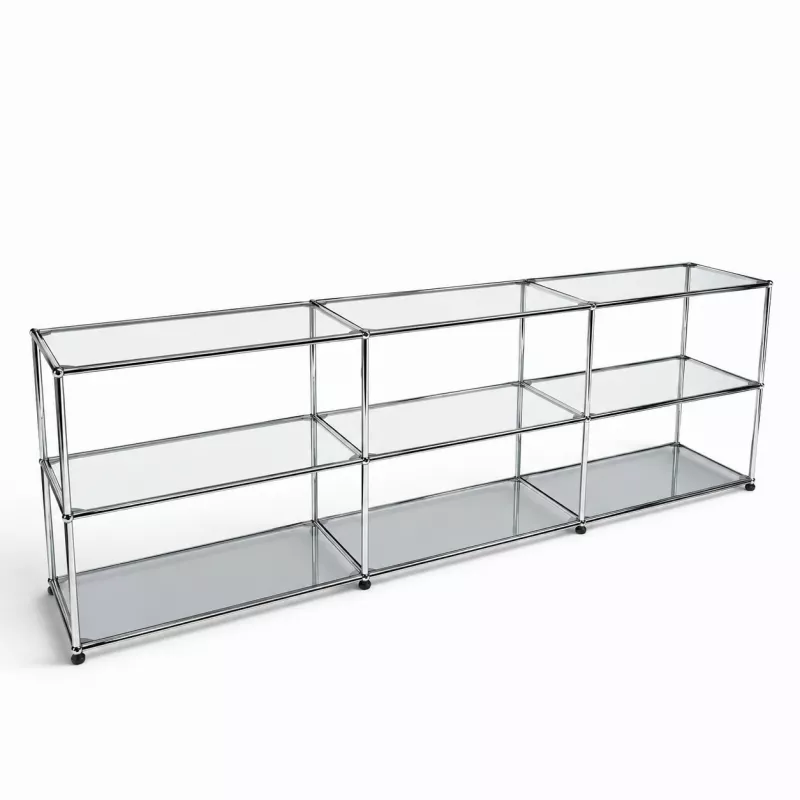 USM HALLER│Vitrine basse 6 cases 3 x 2│Blanc/verre
