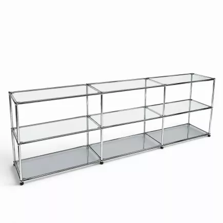USM HALLER│Vitrine basse 6 cases 3 x 2│Blanc/verre