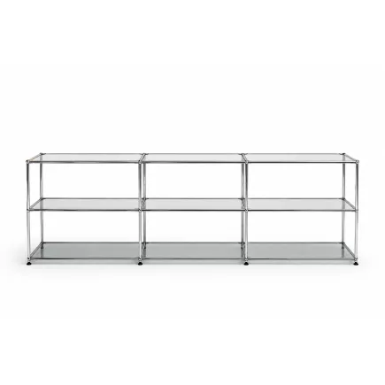 USM HALLER│Vitrine basse 6 cases 3 x 2│Blanc/verre