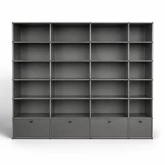 USM HALLER|Bibliothèque 24 cases 4 x 6|4 colonnes avec clapet |L 300 × H 210 cm|gris anthracite