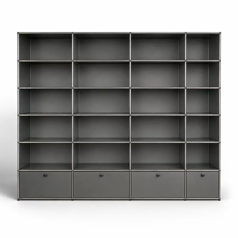 USM HALLER|Bibliothèque 24 cases 4 x 6|4 colonnes avec clapet |L 300 × H 210 cm|gris anthracite USM HALLER|Bibliothèque 24 cases 4 x 6|4 colonnes avec clapet |L 300 × H 210 cm|gris anthracite