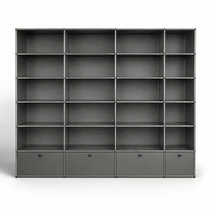 USM HALLER|Bibliothèque 24 cases 4 x 6|4 colonnes avec clapet |L 300 × H 210 cm|gris anthracite