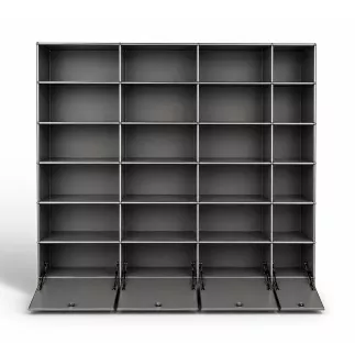 USM HALLER|Bibliothèque 24 cases 4 x 6|4 colonnes avec clapet |L 300 × H 210 cm|gris anthracite