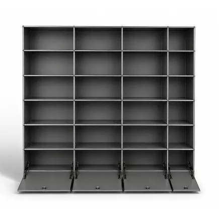 USM HALLER|Bibliothèque 24 cases 4 x 6|4 colonnes avec clapet |L 300 × H 210 cm|gris anthracite