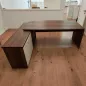 MOKA│Bureau de Direction avec meuble de retour │ L202 cm cm│Blanc/Noyer