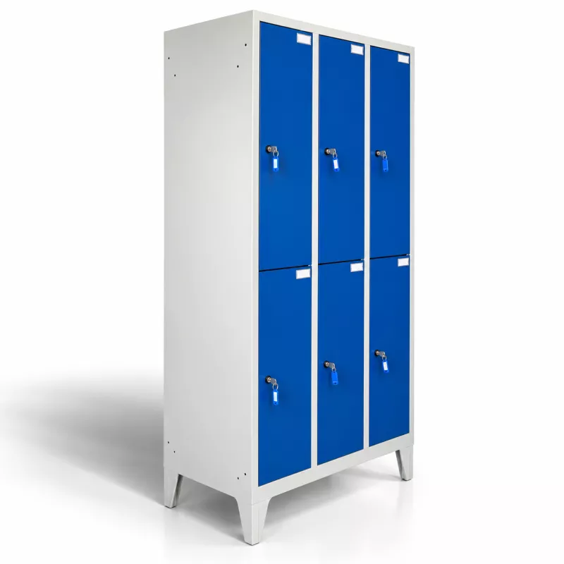 VESMO|Vestiaire monobloc avec pieds| 6 casiers| L 90 X H 185 cm|Bleu foncé/Gris
