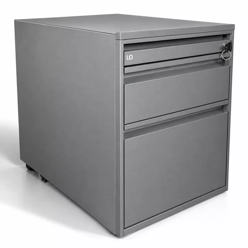 LO LISTA│Caisson sous bureau 964 - 3 Tiroirs │Profondeur 60 cm│Gris anthracite/Gris clair