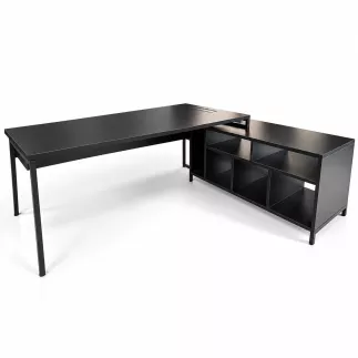 STRICTO│Bureau Direction avec meuble retour ouvert L200 cm│Noir