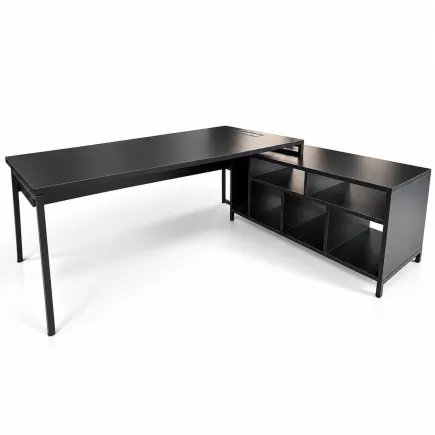 STRICTO│Bureau Direction avec meuble retour ouvert L200 cm│Noir