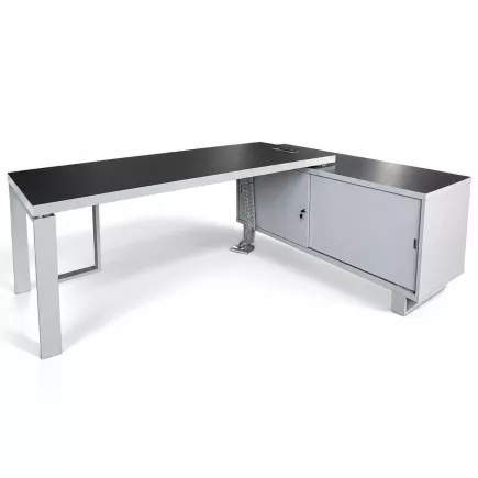 SANMA│Bureau de Direction avec meuble de retour - L220 cm│Gris anthracite/gris aluminium