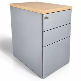 EOL│Caisson hauteur bureau - 3 Tiroirs│Profondeur 60 cm│Erable blanc/Gris aluminium