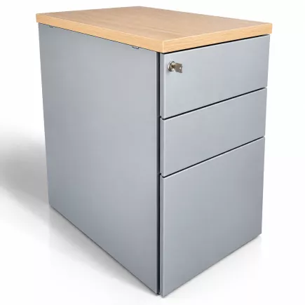 EOL│Caisson hauteur bureau - 3 Tiroirs│Profondeur 60 cm│Erable blanc/Gris aluminium