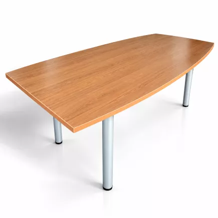 ELOISE│Table conférence tonneau 6 personnes - L200xp100 cm│4 pieds tubulaires│Hêtre saumoné/Gris aluminium