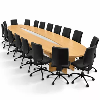 MODULO│Table de conférence Elliptique + kit goulotte et top access central│18 personnes│Chêne clair