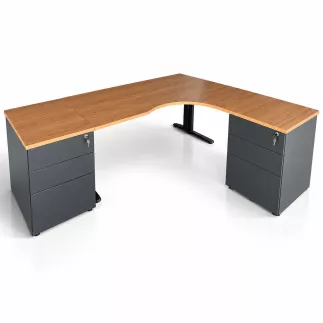 PACK DEFI +│Bureau avec retour à droite L205x163,5 cm + 2 caissons│Poirier/gris anthracite