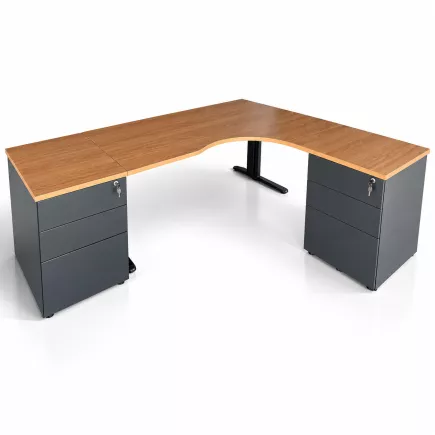 PACK DEFI +│Bureau avec retour à droite L205x163,5 cm + 2 caissons│Poirier/gris anthracite