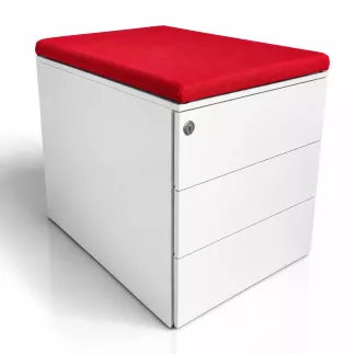 SANMA│Caisson sous bureau 3 tiroirs - 666│Profondeur 54 cm│Blanc /Noir/Top tissu rouge