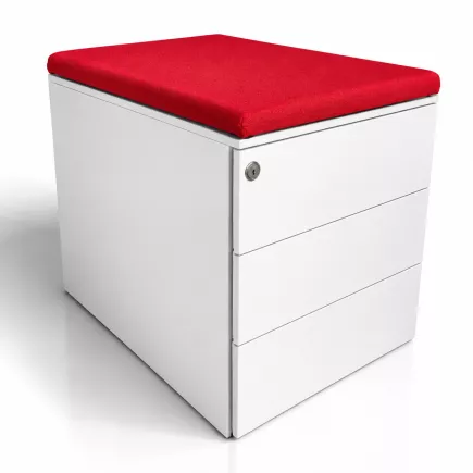 SANMA│Caisson sous bureau 3 tiroirs - 666│Profondeur 54 cm│Blanc /Noir/Top tissu rouge