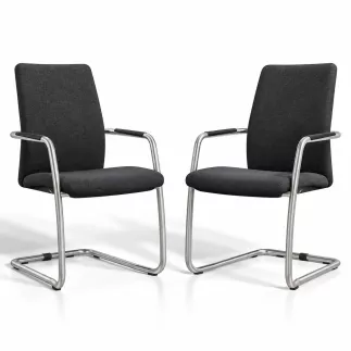 ISABEL│Lot de 2 Fauteuils visiteurs en tissu dossier haut structure grise