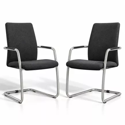 ISABEL│Lot de 2 Fauteuils visiteurs en tissu dossier haut structure grise