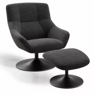 BILBAO EXPO│Fauteuil avec repose-pieds│Assise pivotante│Anthracite