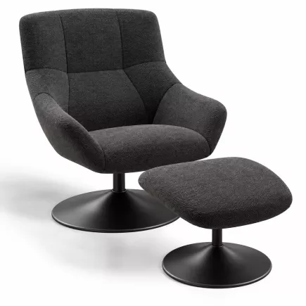 BILBAO EXPO│Fauteuil avec repose-pieds│Assise pivotante│Anthracite