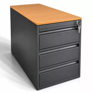 BIGLA│Caisson mobile 3 tiroirs + plumier│Profondeur 40 cm│Noir/Hêtre naturel