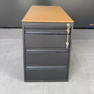 BIGLA│Caisson mobile 3 tiroirs + plumier│Profondeur 40 cm│Noir/Hêtre naturel