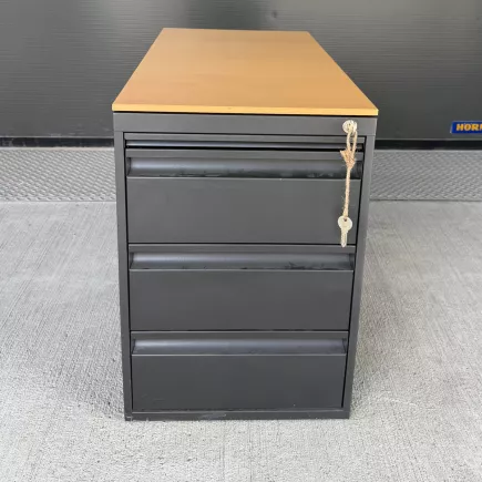 BIGLA│Caisson mobile 3 tiroirs + plumier│Profondeur 40 cm│Noir/Hêtre naturel