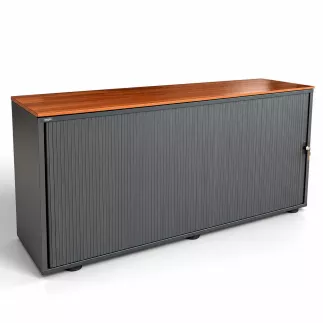 BIGLA NOVA16│Armoire basse à rideau│L 160 x H 76 cm│Noyer / Acier noir