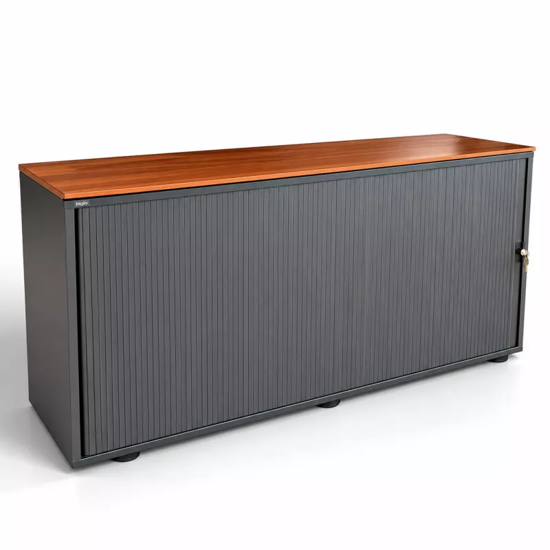 BIGLA NOVA16│Armoire basse à rideau│L 160 x H 76 cm│Noyer / Acier noir