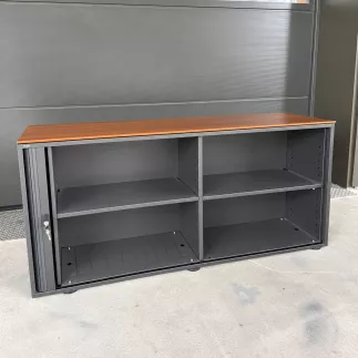 BIGLA NOVA16│Armoire basse à rideau│L 160 x H 76 cm│Noyer / Acier noir