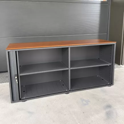 BIGLA NOVA16│Armoire basse à rideau│L 160 x H 76 cm│Noyer / Acier noir